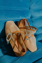 Load image into Gallery viewer, Brown Fishnet Buckle Flats